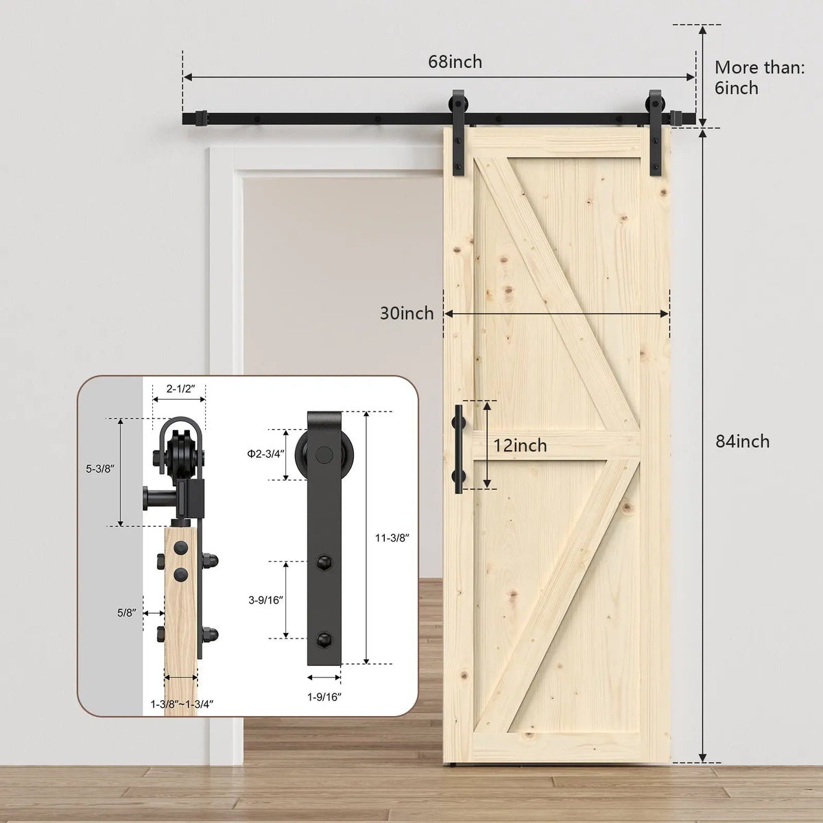 Unfinished Solid Pine Sliding Barn Door with Track Kit – view 11