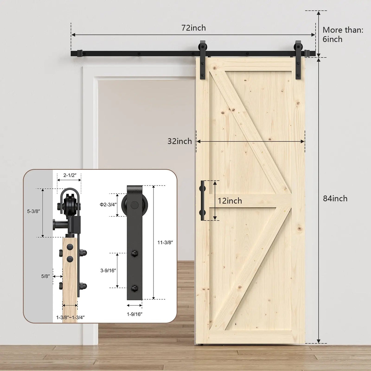 Unfinished Solid Pine Sliding Barn Door with Track Kit – view 17