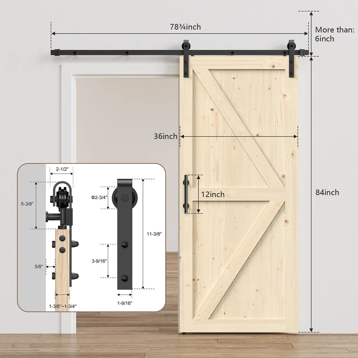 Unfinished Solid Pine Sliding Barn Door with Track Kit – view 18