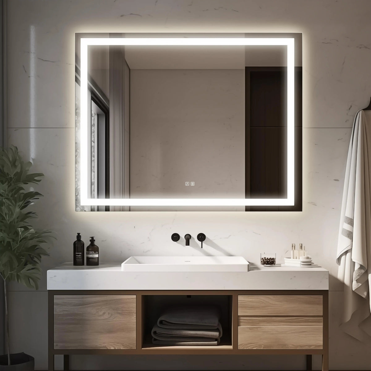 Standard Center Glow LED Bathroom Mirror with Anti-Fog and Dimmer – view 5
