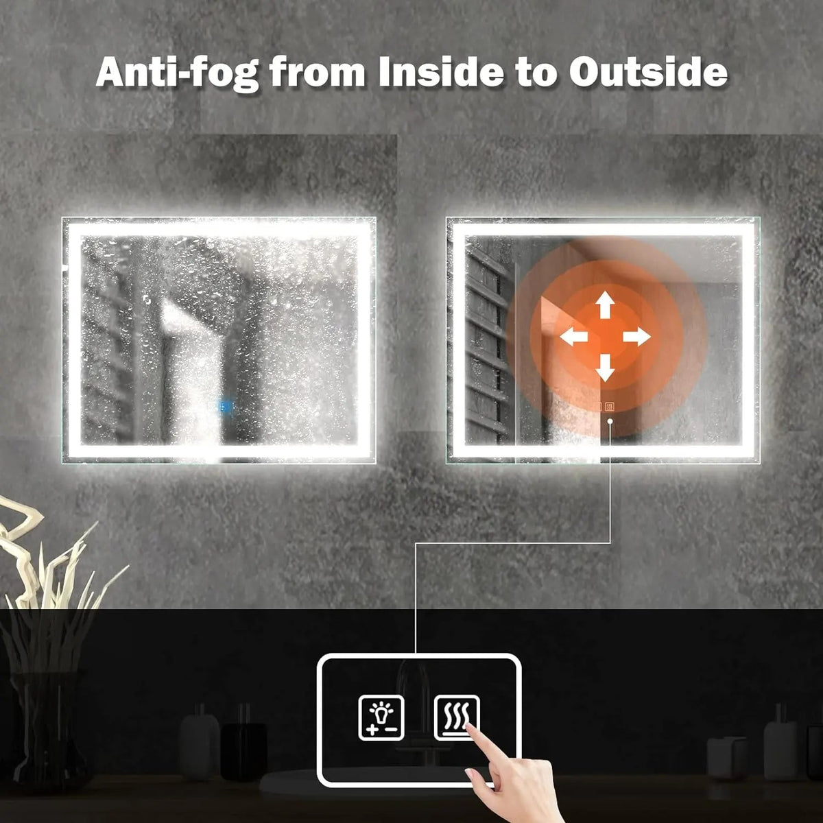 Standard Center Glow LED Bathroom Mirror with Anti-Fog and Dimmer – view 4