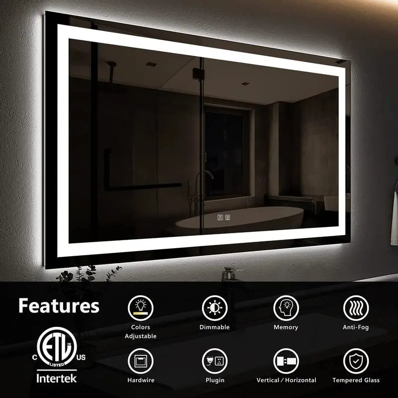 Standard Center Glow LED Bathroom Mirror with Anti-Fog and Dimmer – view 14