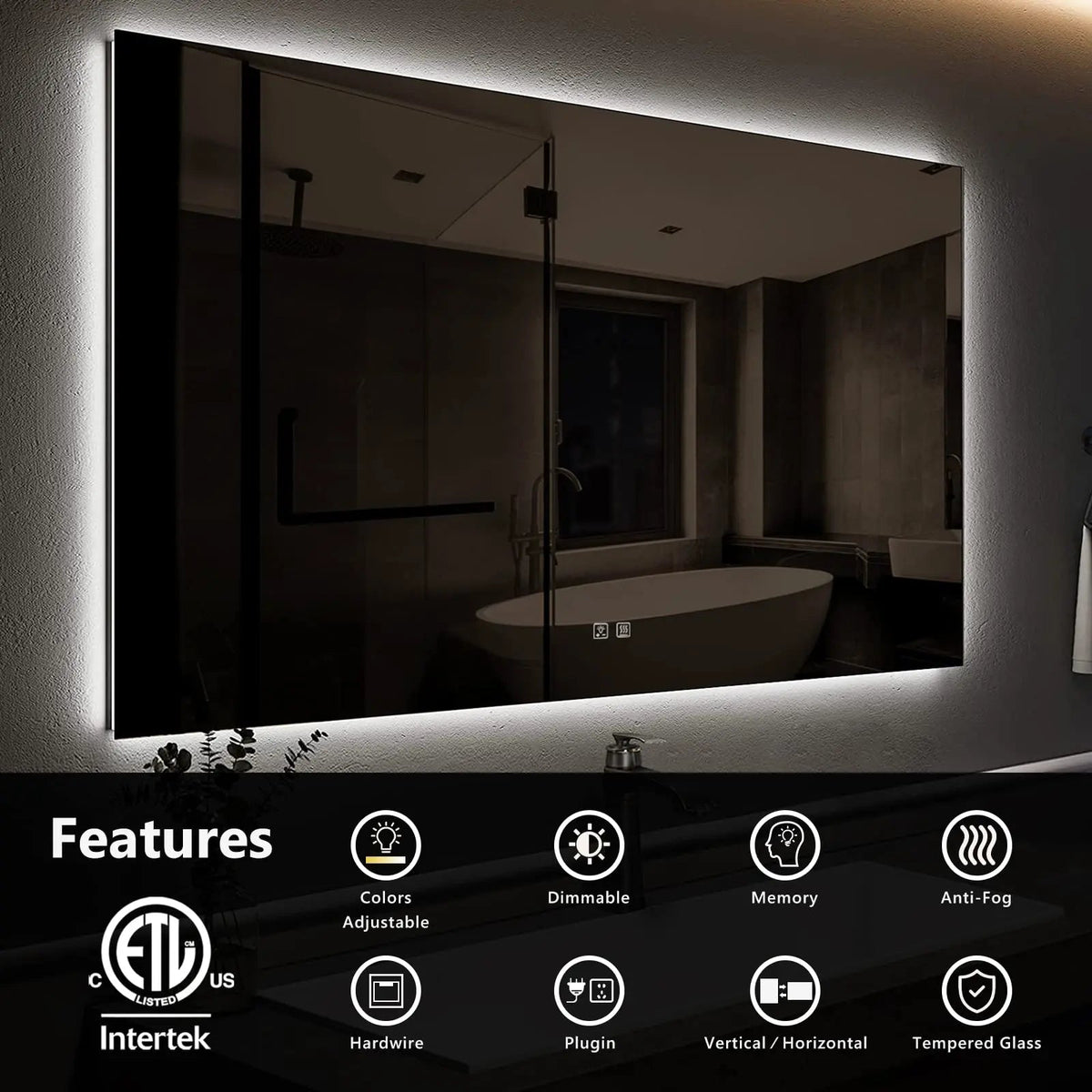 Standard Sleek Backlit LED Bathroom Mirror with Anti-Fog and Dimmer – view 7