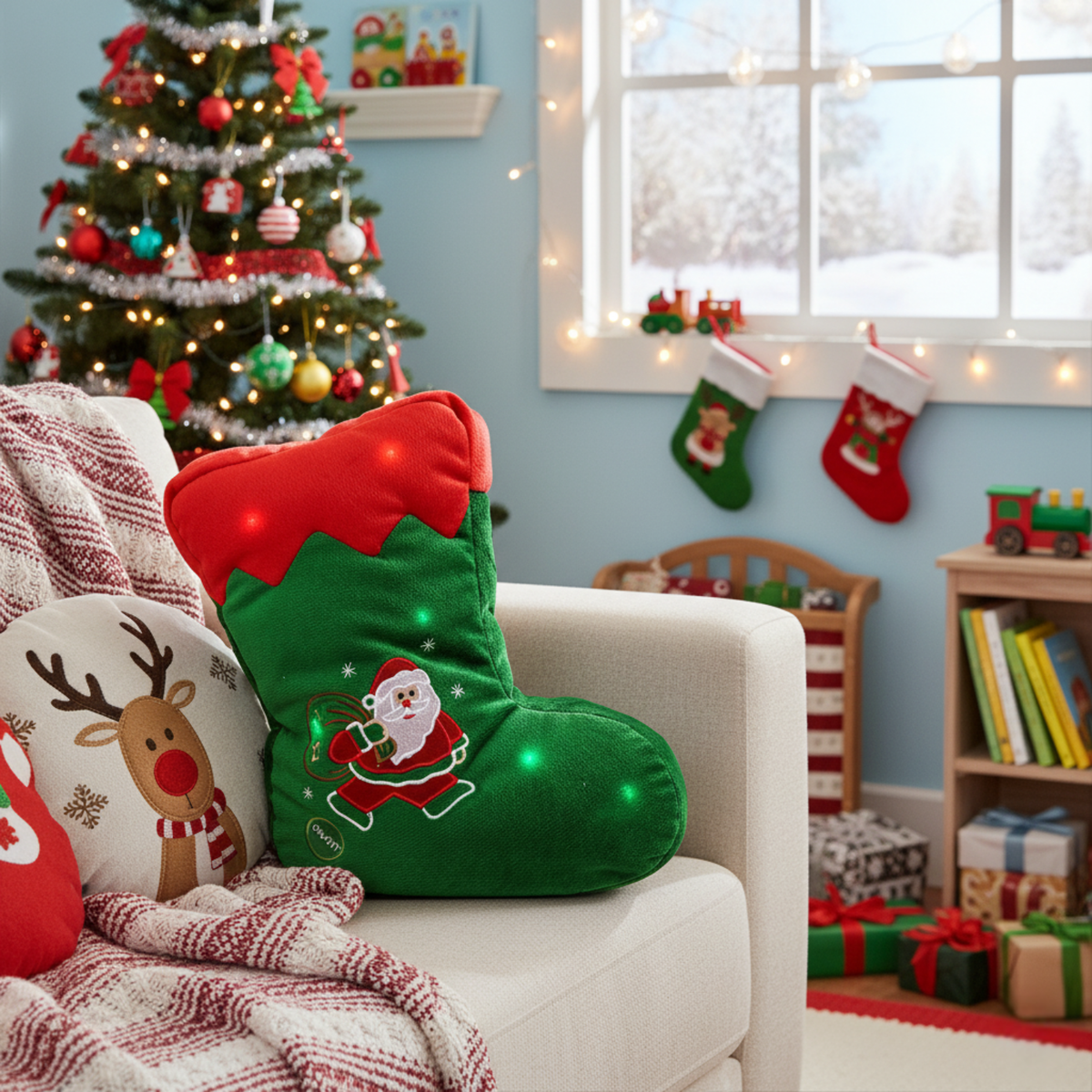 Christmas Santa Stocking Microbead LED Light-Up Throw Pillow – view 4