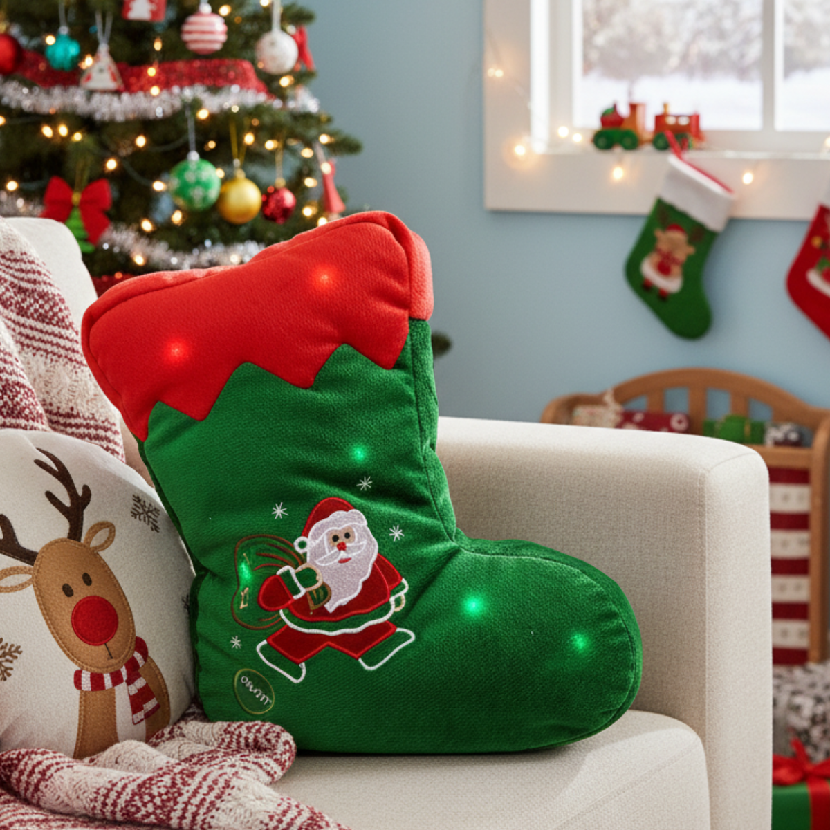 Christmas Santa Stocking Microbead LED Light-Up Throw Pillow – view 3