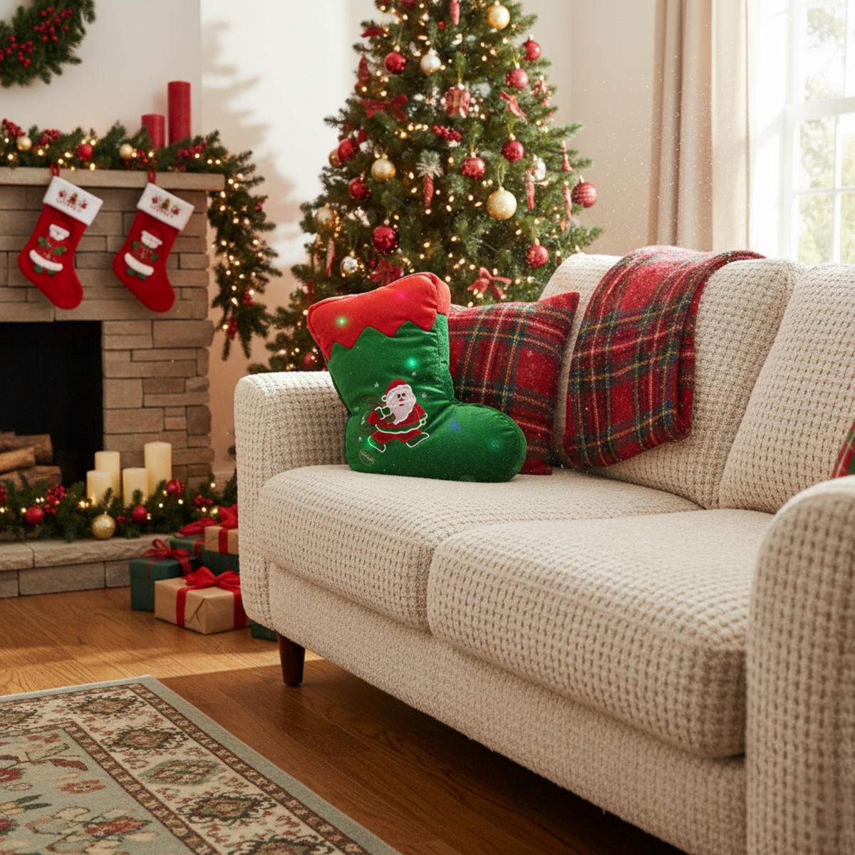 Christmas Santa Stocking Microbead LED Light-Up Throw Pillow – view 7