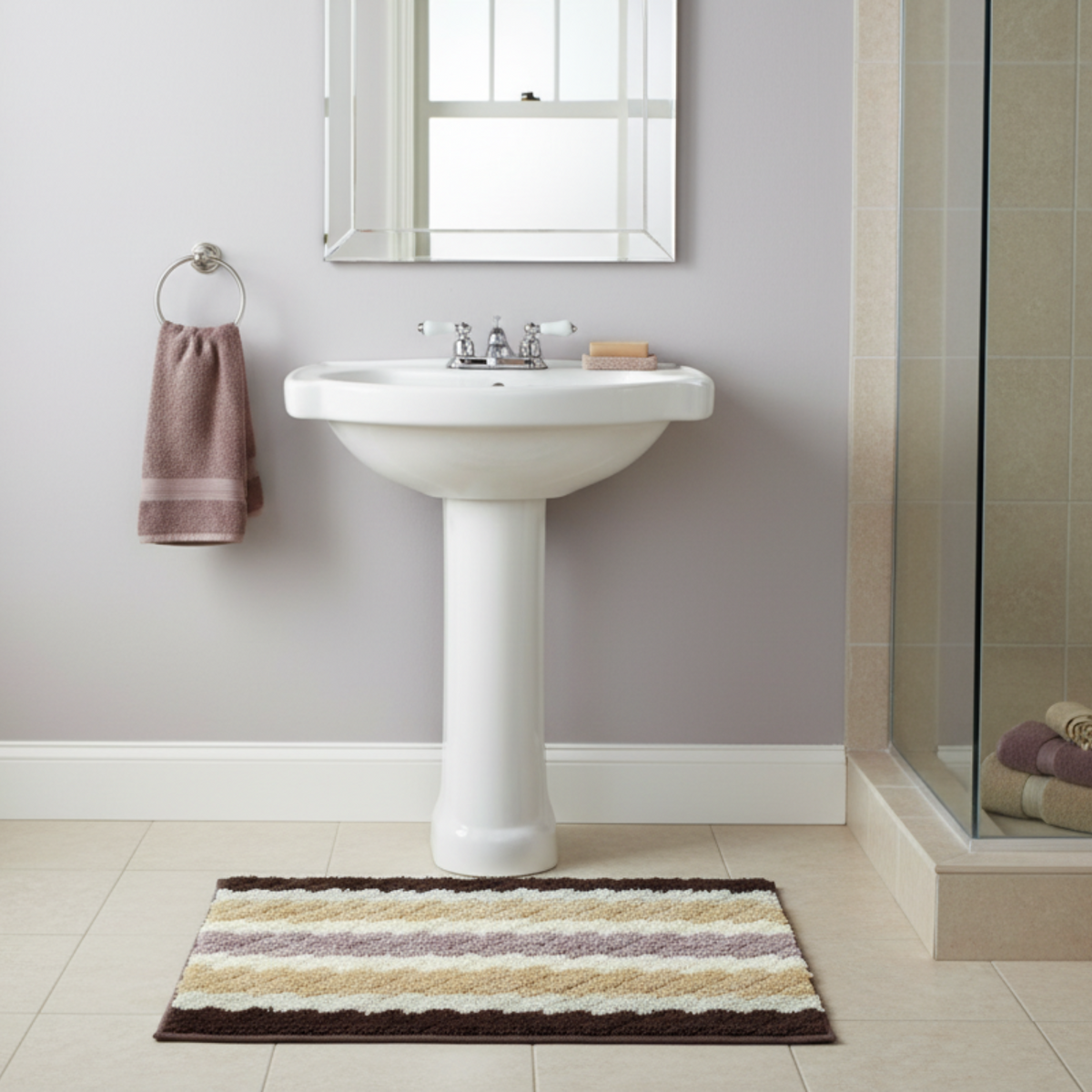 Beige Striped Polyester Microfiber Bathroom Rug, 20 x 32 Inch – view 4