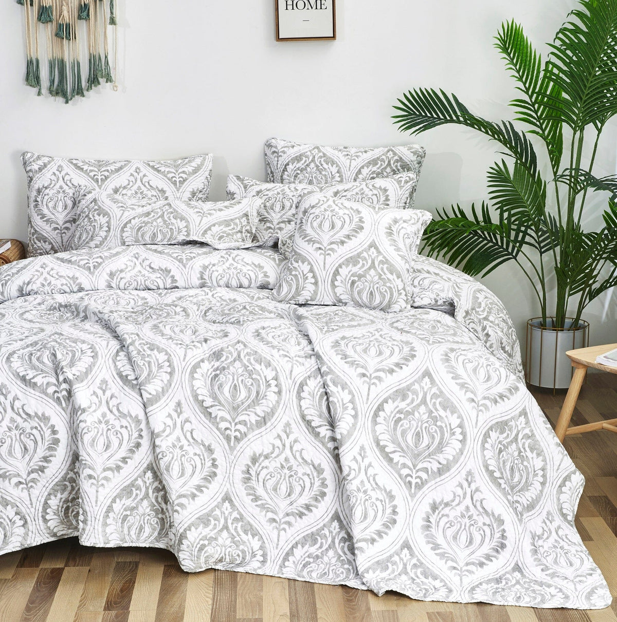 Moon Sky Grey Paisley Damask Matelasse Pillow Sham, Queen or King – view 5