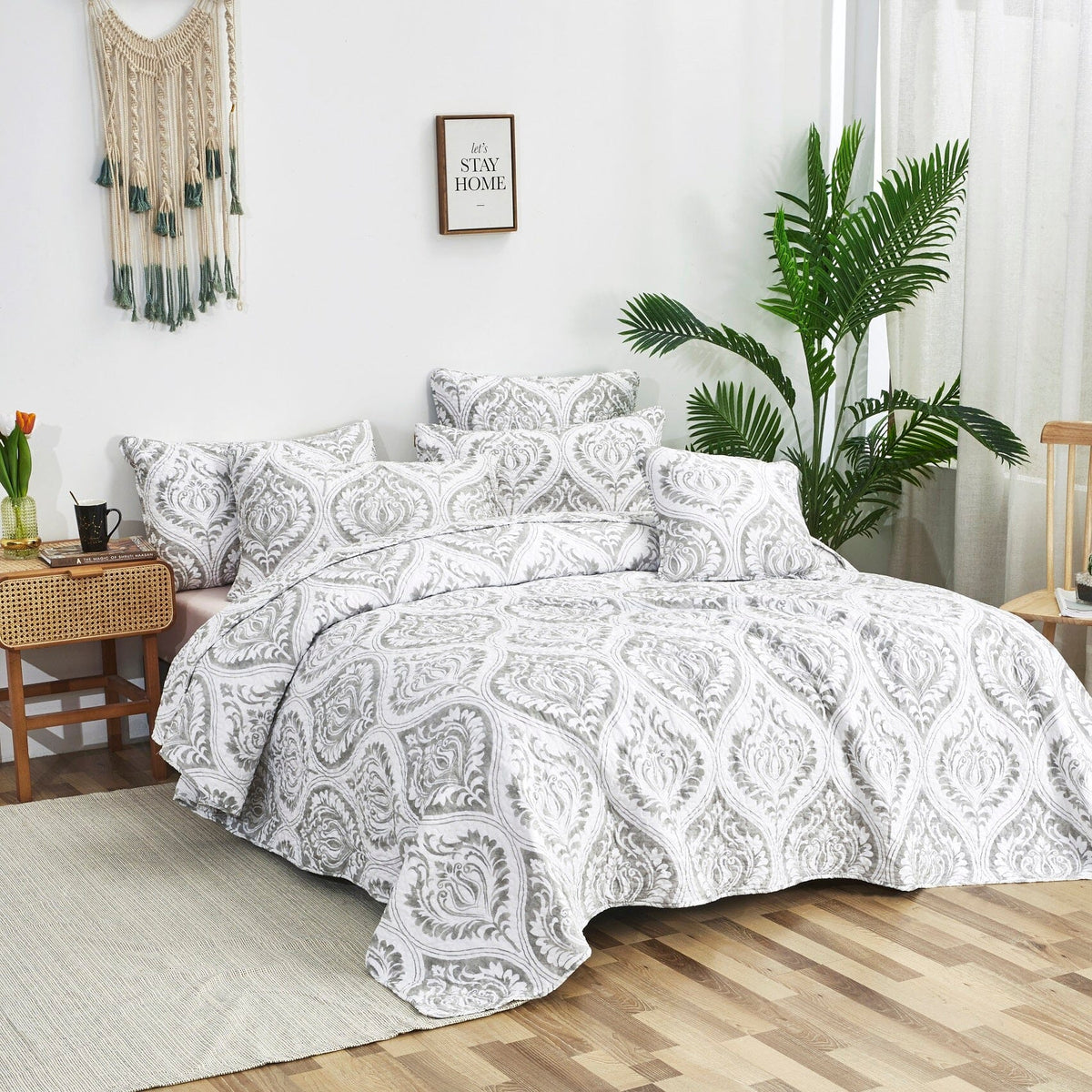 Moon Sky Heather Gray Ogee Damask Reversible Quilt Set – view 2