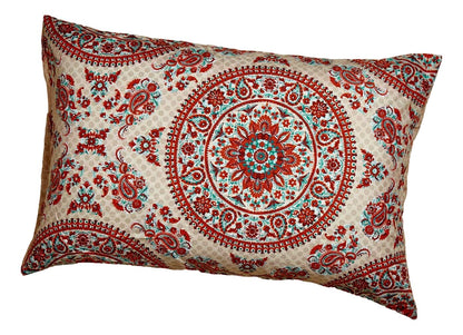 Taupe, Red Orange and Turquoise Medallion Microfiber Pillowcases, Set of 2 – view 6