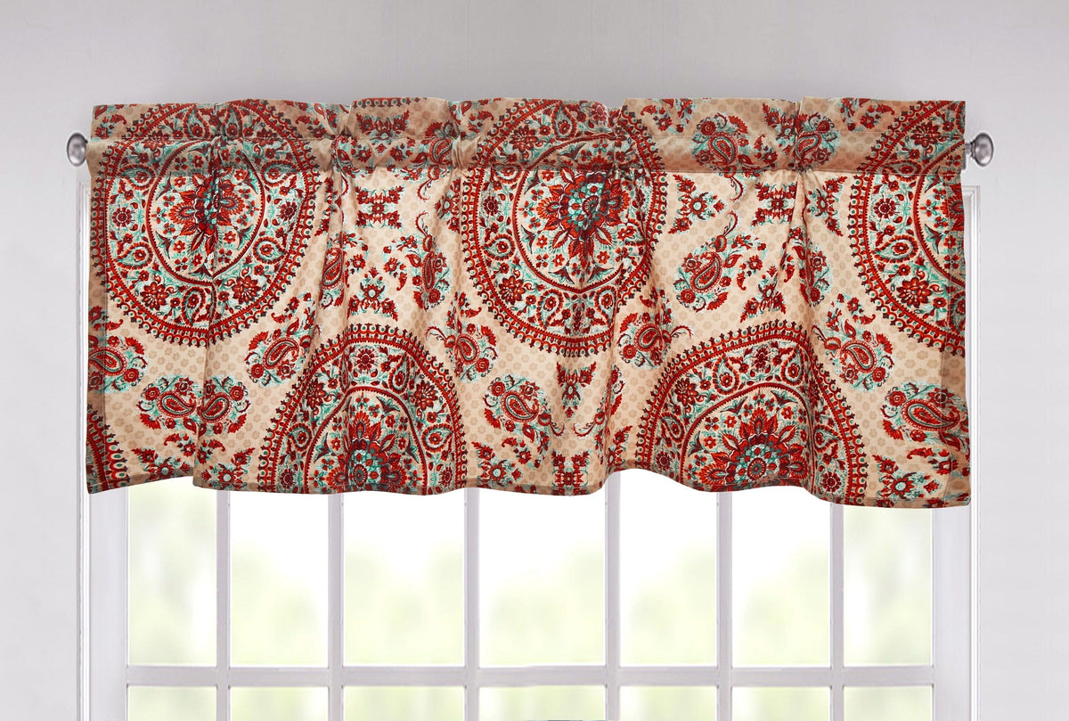 Taupe Microfiber Window Valance with Bohemian Medallion Design