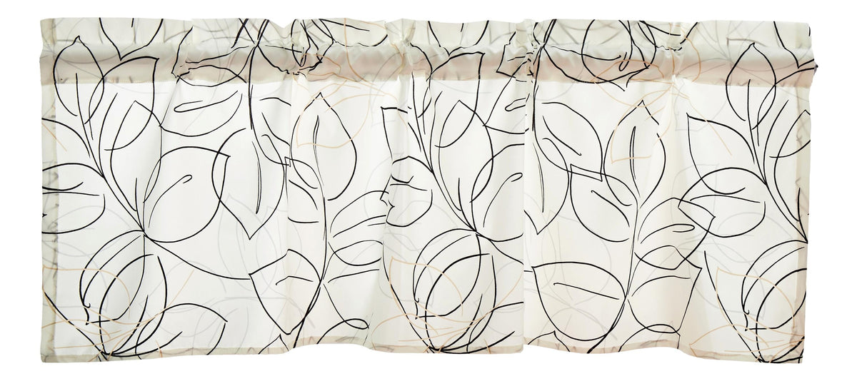 Modern Abstract Leaf Line Art Window Valance, White Grey and Gold – view 2