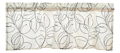 Modern Abstract Leaf Line Art Window Valance, White Grey and Gold – view 2