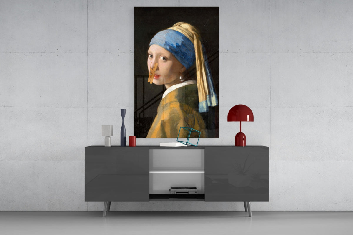 Girl with Clothespin Art History Parody Glass Wall Art – view 8