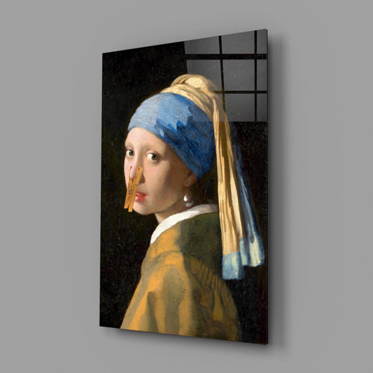 Girl with Clothespin Art History Parody Glass Wall Art – view 2