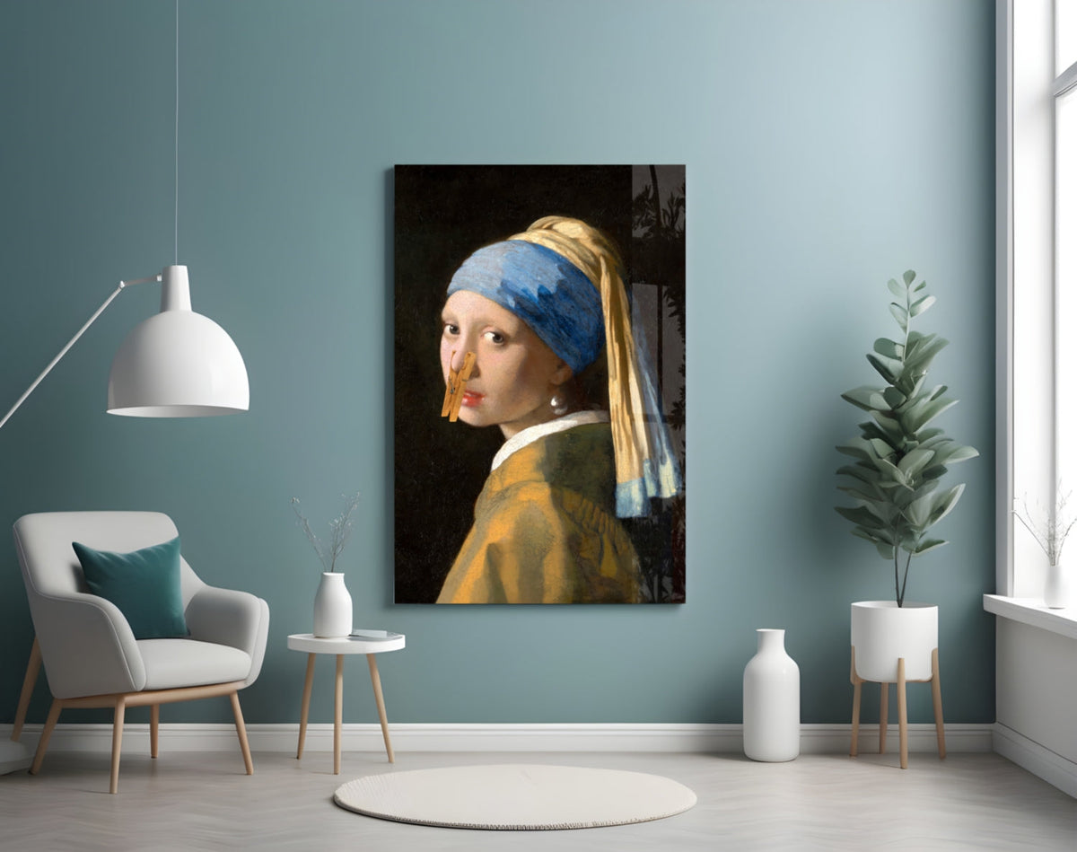 Girl with Clothespin Art History Parody Glass Wall Art – view 4