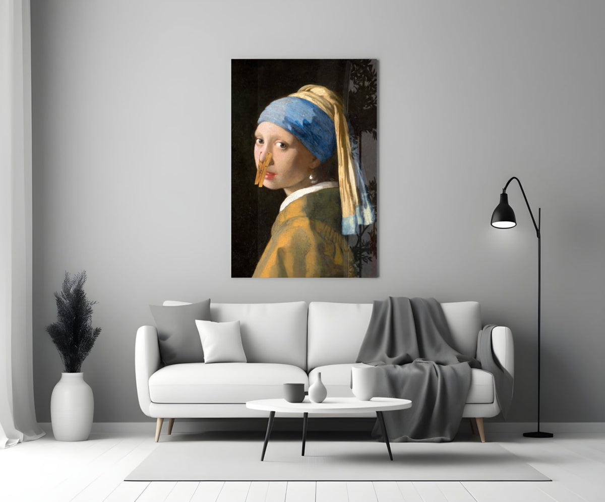 Girl with Clothespin Art History Parody Glass Wall Art – view 3