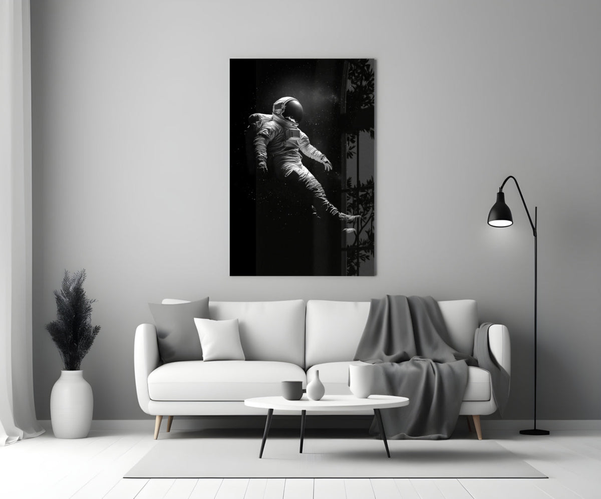Drifting Astronaut Starry Black Space Glass Wall Art – view 3