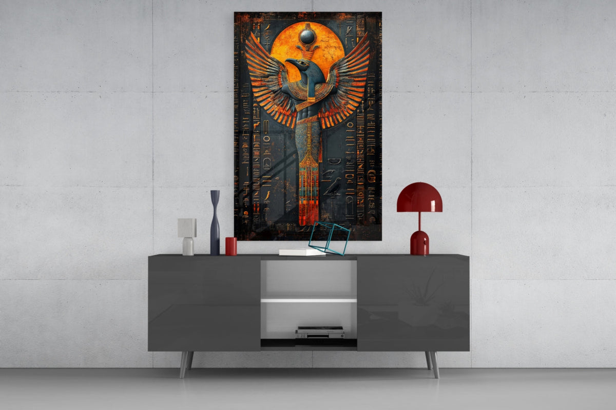 Winged God Horus Glass Wall Art – Egyptian Mythology, Designer Collection – view 8
