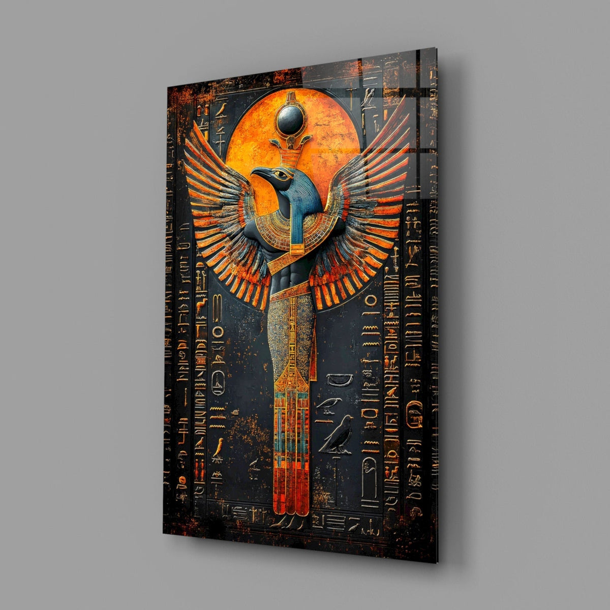 Winged God Horus Glass Wall Art – Egyptian Mythology, Designer Collection – view 2