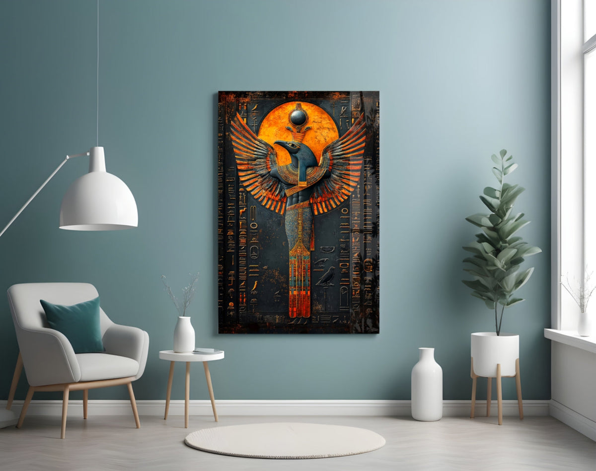Winged God Horus Glass Wall Art – Egyptian Mythology, Designer Collection – view 4