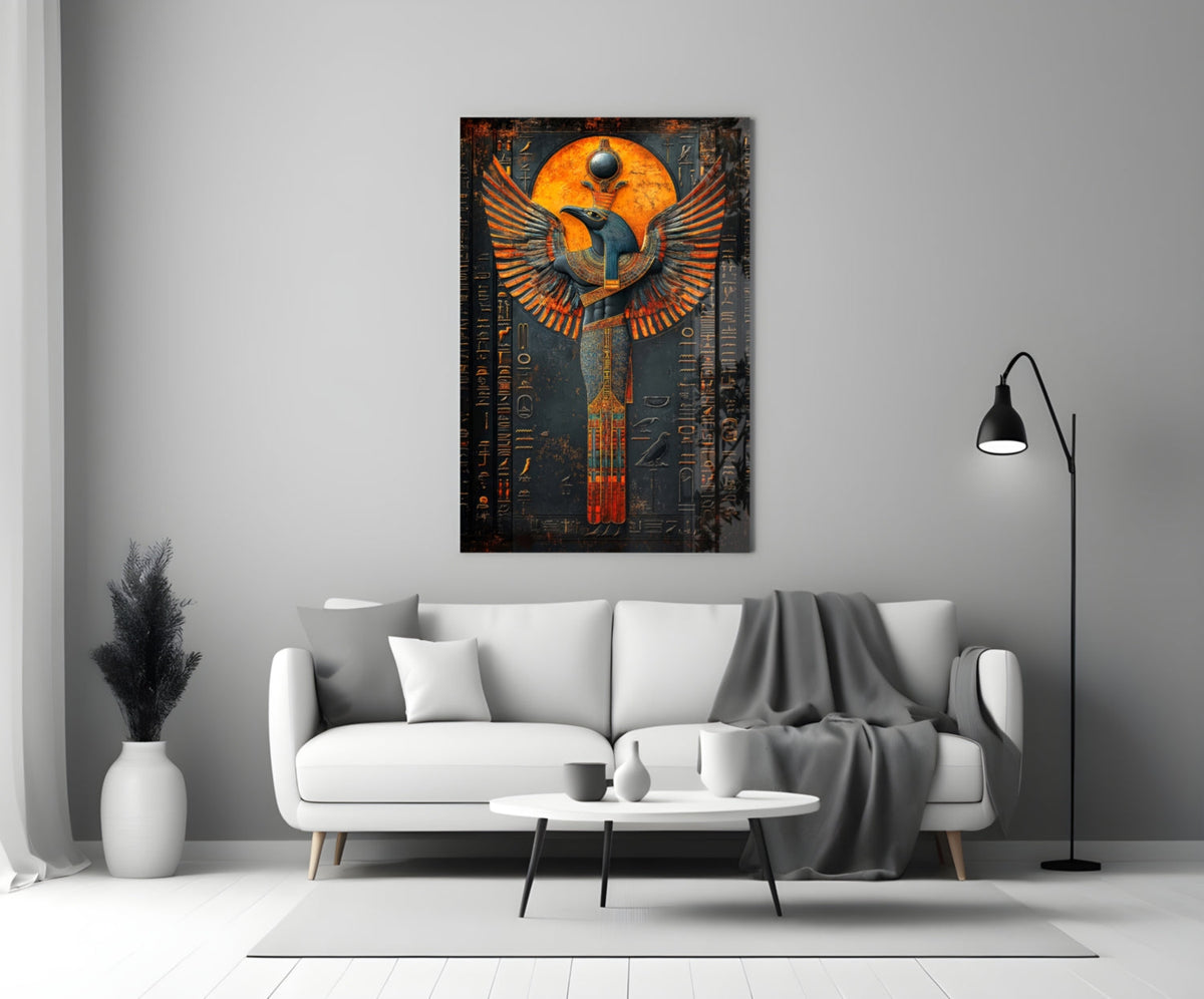 Winged God Horus Glass Wall Art – Egyptian Mythology, Designer Collection – view 3