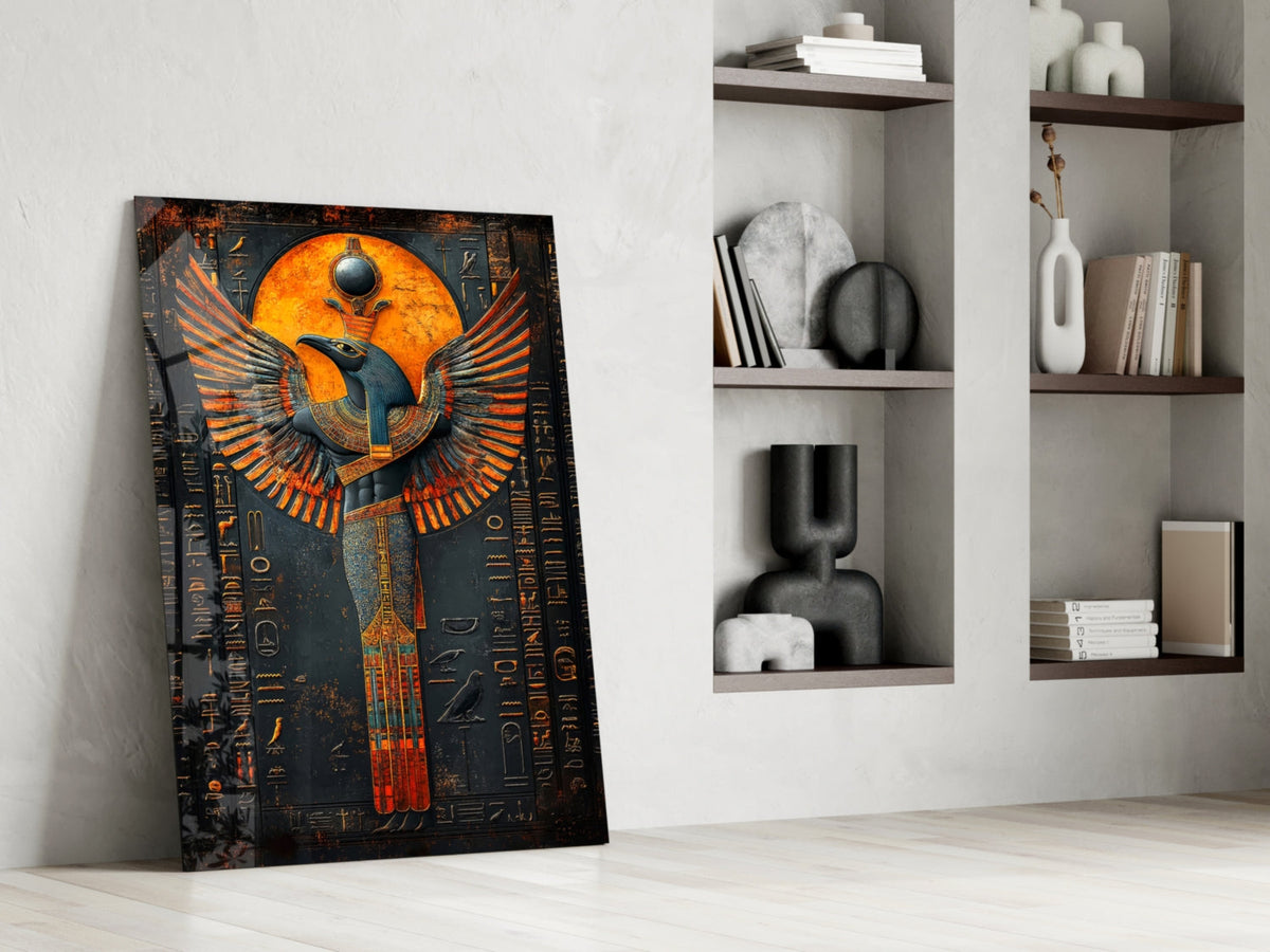Winged God Horus Glass Wall Art – Egyptian Mythology, Designer Collection – view 6