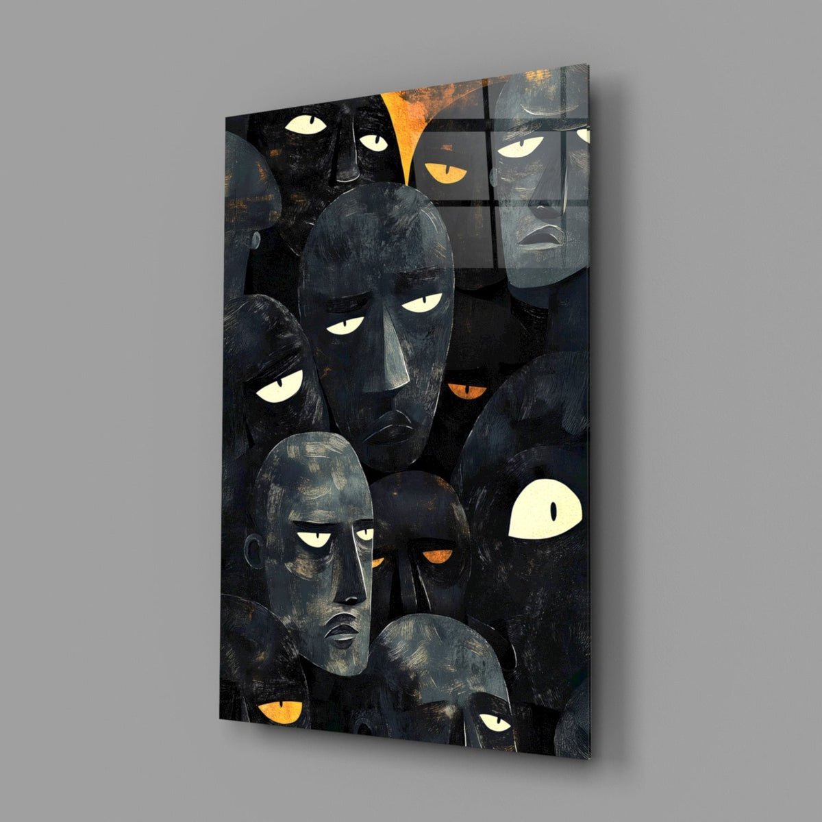 Foreign Faces Abstract Folk Art Glass Wall Art, Designer Collection – view 2