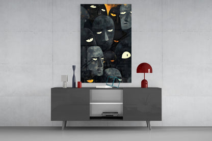 Foreign Faces Abstract Folk Art Glass Wall Art, Designer Collection – view 8