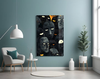 Foreign Faces Abstract Folk Art Glass Wall Art, Designer Collection – view 4