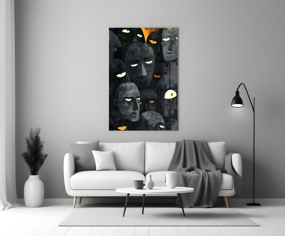 Foreign Faces Abstract Folk Art Glass Wall Art, Designer Collection – view 3