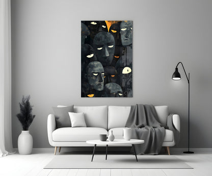 Foreign Faces Abstract Folk Art Glass Wall Art, Designer Collection – view 3