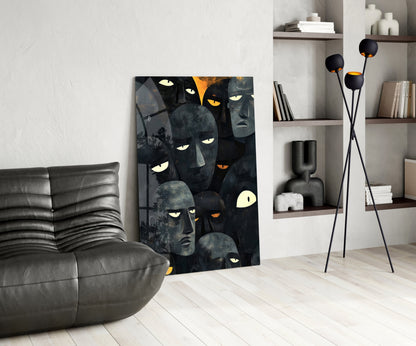 Foreign Faces Abstract Folk Art Glass Wall Art, Designer Collection – view 5