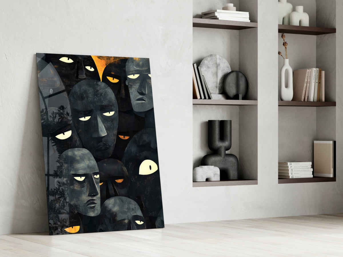 Foreign Faces Abstract Folk Art Glass Wall Art, Designer Collection – view 6