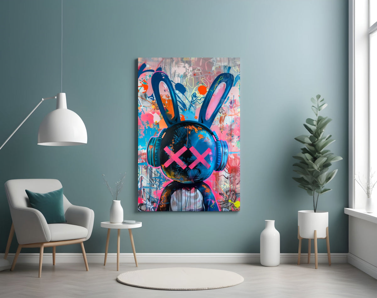 Graffiti Rabbit Pop Art Glass Wall Art, Designer Collection – view 4