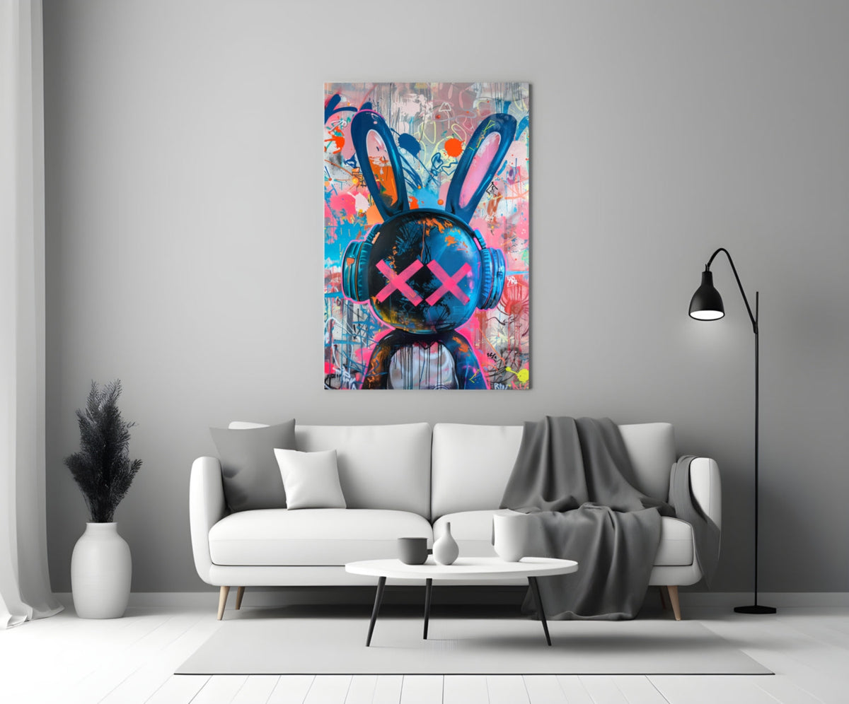 Graffiti Rabbit Pop Art Glass Wall Art, Designer Collection – view 3