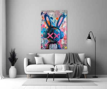 Graffiti Rabbit Pop Art Glass Wall Art, Designer Collection – view 3