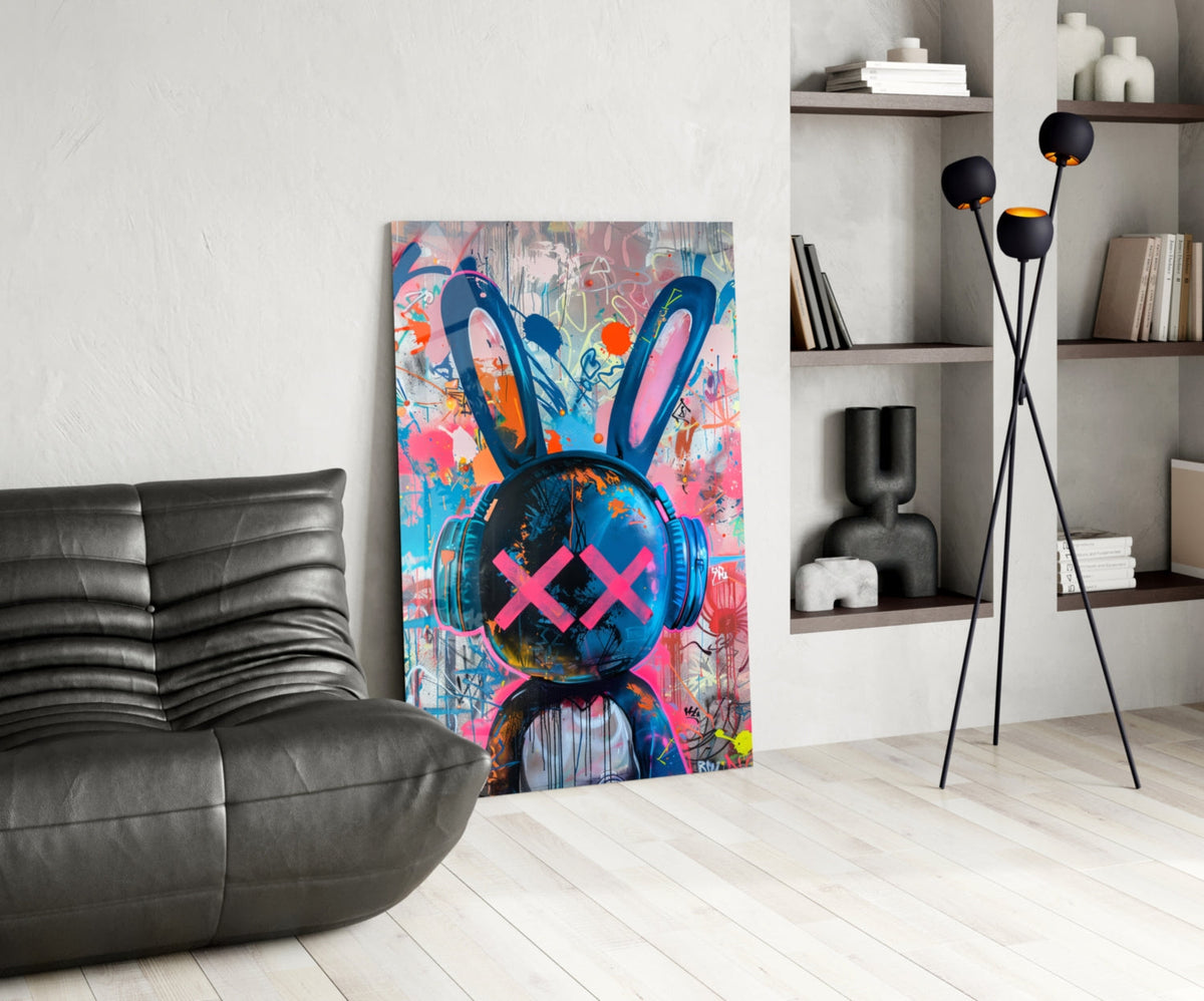 Graffiti Rabbit Pop Art Glass Wall Art, Designer Collection – view 5