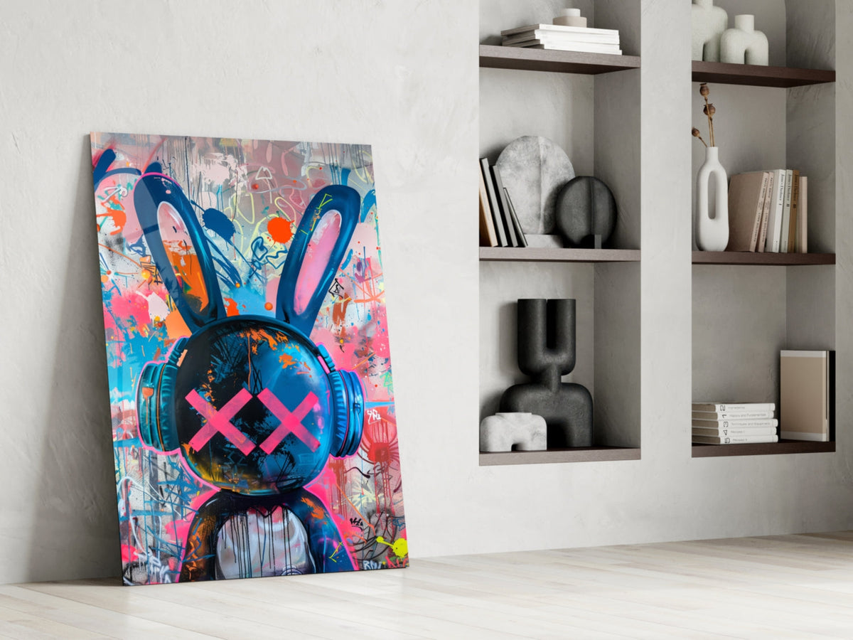 Graffiti Rabbit Pop Art Glass Wall Art, Designer Collection – view 6