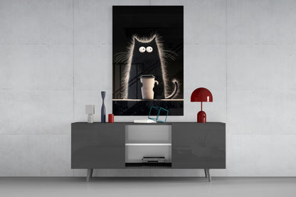 Coffee Lover Black Cat Glass Wall Art, Designer Collection – view 8