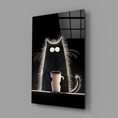 Coffee Lover Black Cat Glass Wall Art, Designer Collection – view 2