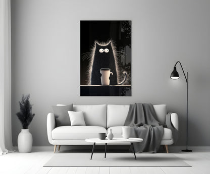 Coffee Lover Black Cat Glass Wall Art, Designer Collection – view 3