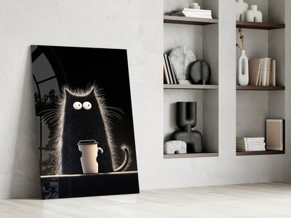 Coffee Lover Black Cat Glass Wall Art, Designer Collection – view 6