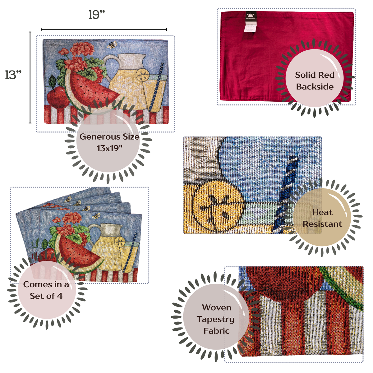 Fruity Drinks Watermelon Lemonade Woven Tapestry Placemat Set – view 2