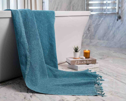 Waffle Weave Organic Cotton Turkish Towel, Stone Washed Bath and Hand – view 32