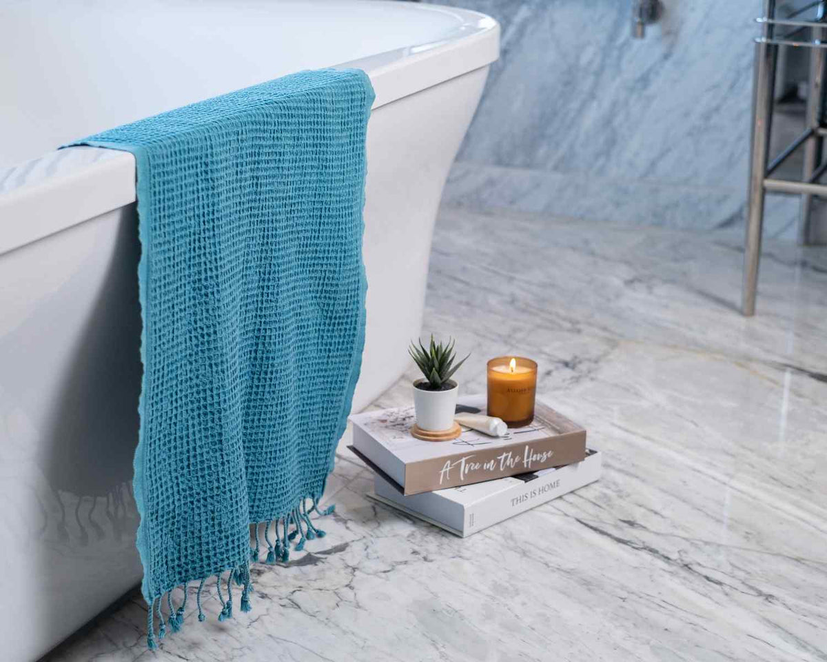 Waffle Weave Organic Cotton Turkish Towel, Stone Washed Bath and Hand – view 33