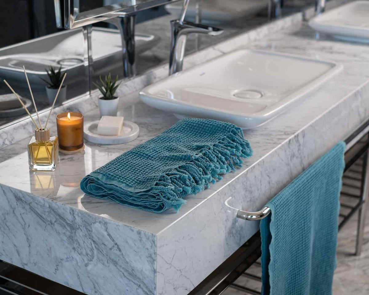 Waffle Weave Organic Cotton Turkish Towel, Stone Washed Bath and Hand – view 34