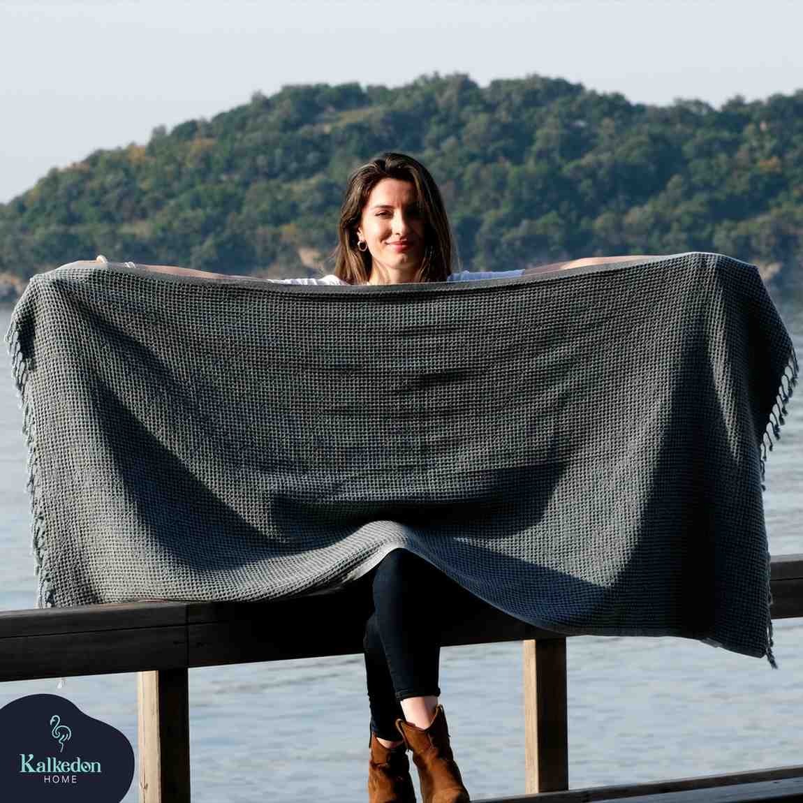 Waffle Weave Organic Cotton Turkish Towel, Stone Washed Bath and Hand – view 2