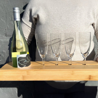 Natural Bamboo Serving Caddy for Bottles and Stemmed Glasses