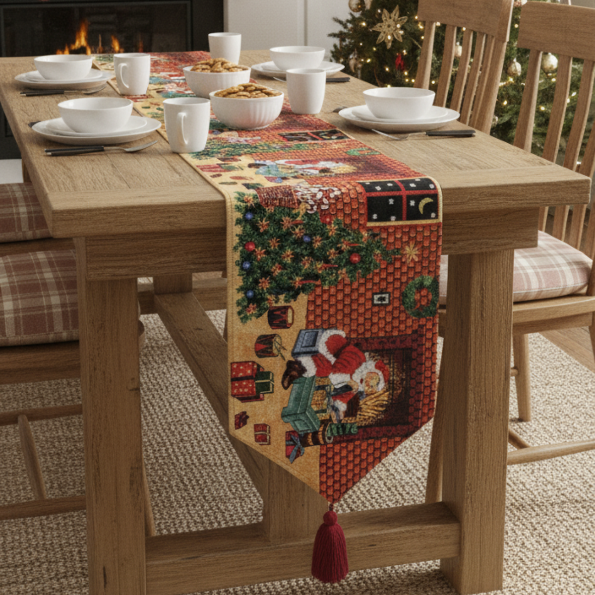 Santa Claus Preparations Festive Cotton Blend Christmas Table Runner – view 6